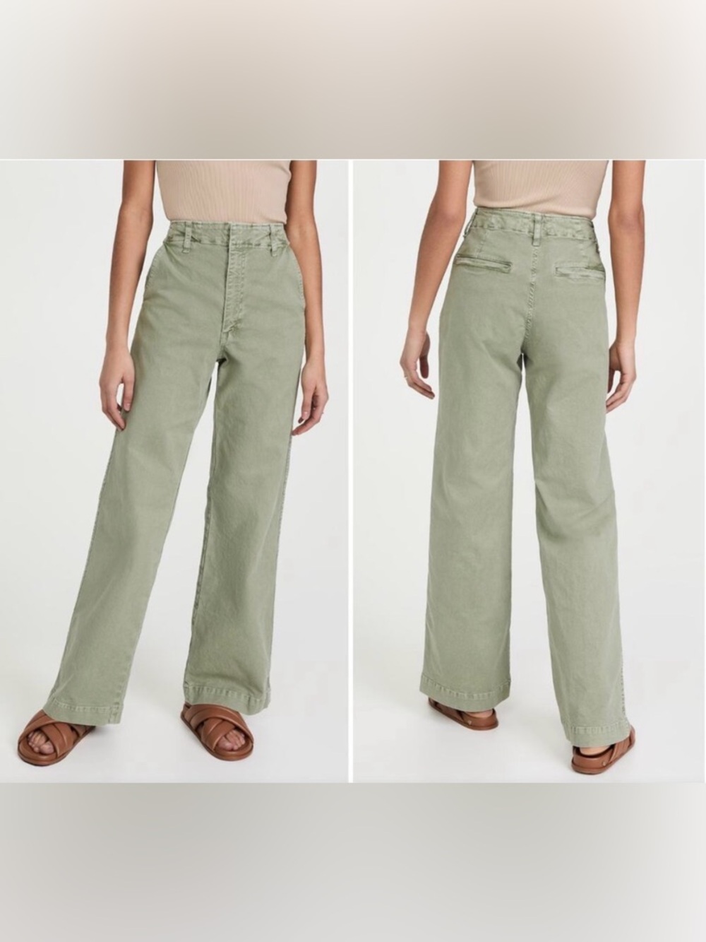 Amo Claudette Wide Leg Chino Pant in Army Green Size 30